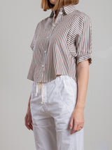 Claude Crop Shirt in Porto Stripe - Brown