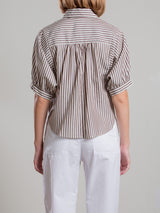 Claude Crop Shirt in Porto Stripe - Brown