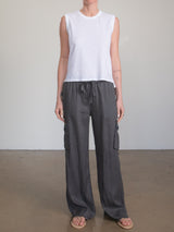 Mason Cargo Pant in French Linen - Ash