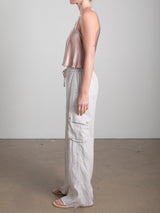 Mason Cargo Pant in French Linen - Cement