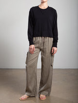 Mason Cargo Pant in French Linen - Olive