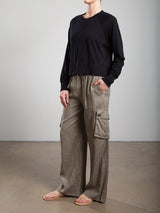Mason Cargo Pant in French Linen - Olive