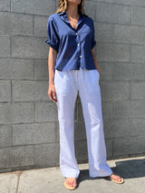 Sloane Mid-Rise Pant in Paperweight Cotton - White