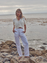 Sloane Mid-Rise Pant in Paperweight Cotton - White
