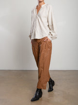 Torrance Pant in Faux Leather - Chestnut