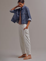 Torrance Pant in Faux Leather - Ivory
