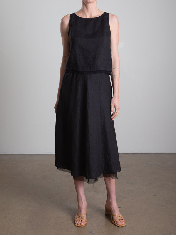 Marysia Skirt in French Linen - Black