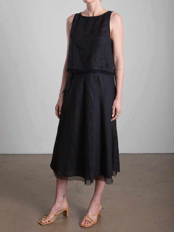 Marysia Skirt in French Linen - Black