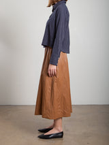 Claudia Skirt in Faux Leather - Chestnut
