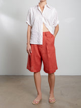 Inez Short in French Linen - Persimmon