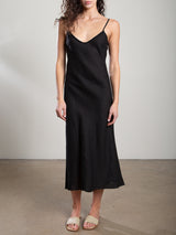 Farrah Slip Dress in French Linen - Black