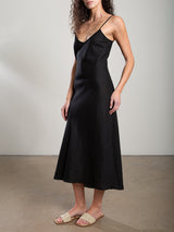 Farrah Slip Dress in French Linen - Black