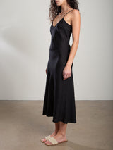 Farrah Slip Dress in French Linen - Black