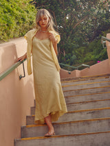 Farrah Slip Dress in French Linen - Butter