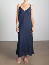 Farrah Slip Dress in French Linen - Ink
