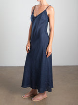 Farrah Slip Dress in French Linen - Ink