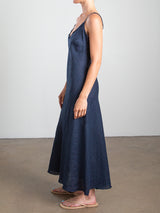 Farrah Slip Dress in French Linen - Ink