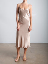 Farrah Slip Dress in Vintage Satin - Buff