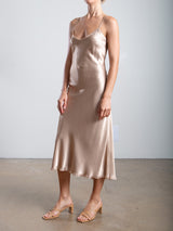 Farrah Slip Dress in Vintage Satin - Buff