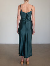Farrah Slip Dress in Vintage Satin - Emerald