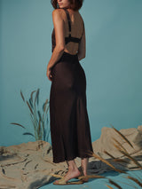 Colette Dress in Vintage Satin - Raisin