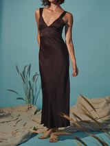 Colette Dress in Vintage Satin - Raisin