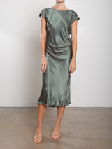 Neve Dress in Vintage Satin - Nori