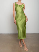 Solene Dress in Vintage Satin - Lime