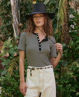 The Baseline Henley - Black and Cream Stripe