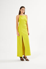 Pandora Techno Drape Fitted Dress - Acid Yellow