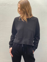 Sophia Crop Sweatshirt in French Terry - Black