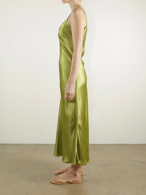 Farrah Slip Dress in Vintage Satin - Lime