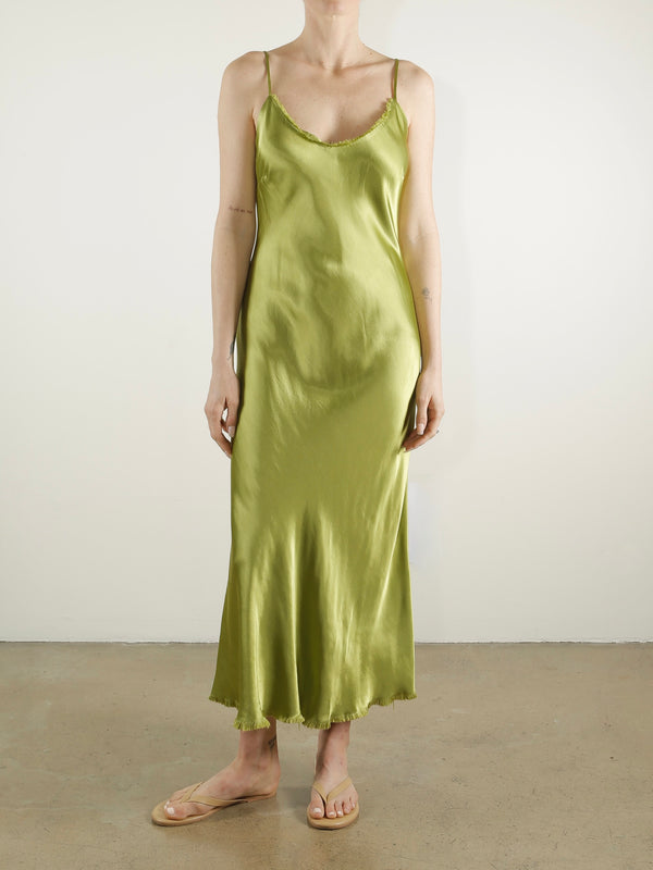 Farrah Slip Dress in Vintage Satin - Lime