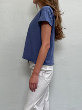 Kerri Boxy Crop Tee in Supima Slub - Denim
