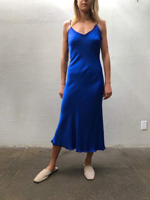Farrah Slip Dress in Vintage Satin - Cobalt