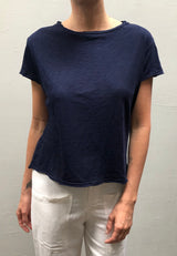 Kerri Boxy Crop Tee in Supima Slub - Midnight