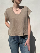 Lena Slouchy Scoop Neck Tee in Supima Slub - Anthracite