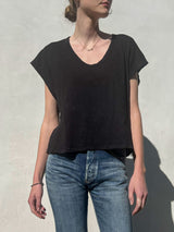 Lena Slouchy Scoop Neck Tee in Supima Slub - Black