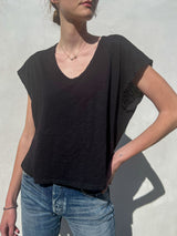 Lena Slouchy Scoop Neck Tee in Supima Slub - Black