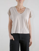Lena Slouchy Scoop Neck Tee in Supima Slub - Cement