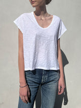 Lena Slouchy Scoop Neck Tee in Supima Slub - White