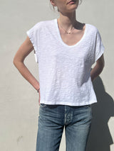 Lena Slouchy Scoop Neck Tee in Supima Slub - White
