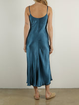 Farrah Slip Dress in Vintage Satin - Peacock