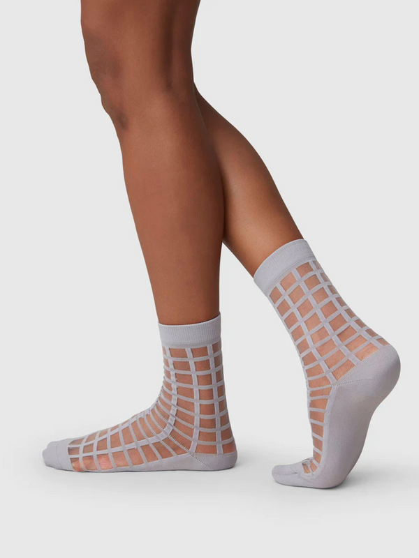 Swedish Stockings Alicia Grid Socks - Stone