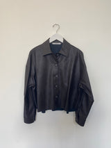 Esme Crop Shirt in Faux Leather - Espresso