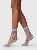 Swedish Stockings Alicia Grid Socks - Stone