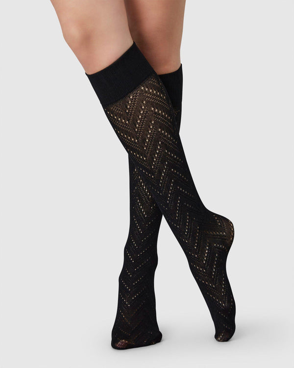 Ina Pointelle Knee Highs - Black