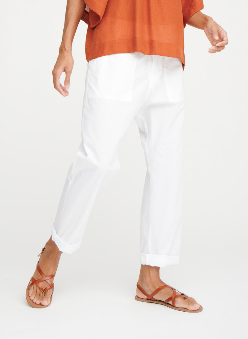 Frankie Utility Pant in Paperweight Cotton - White