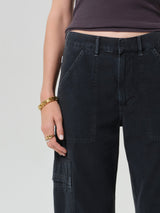 Marcelle Low Slung Easy Leg Cargo - Washed Black