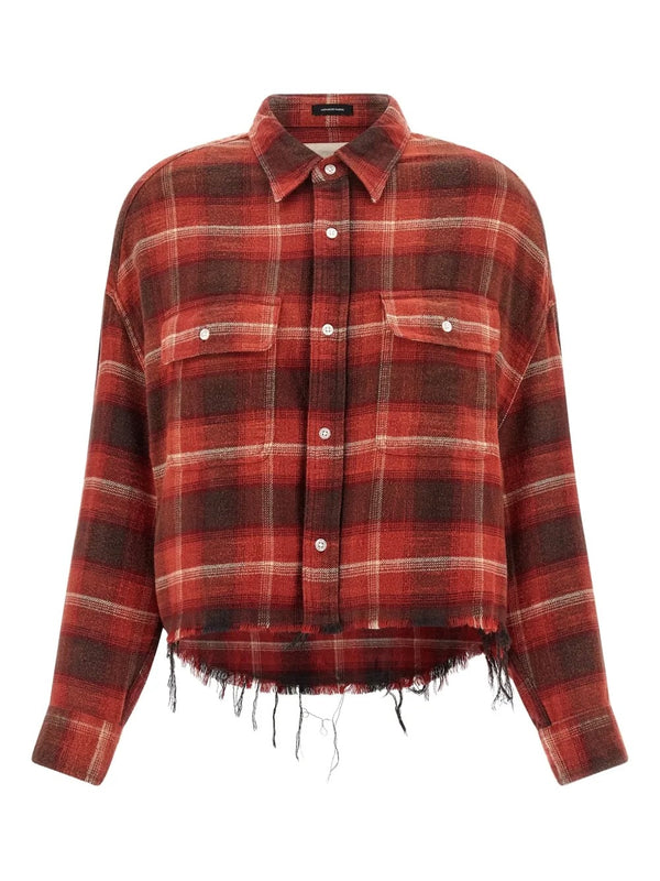 Cropped Work Shirt - Red / Black / Light Cream Plaid